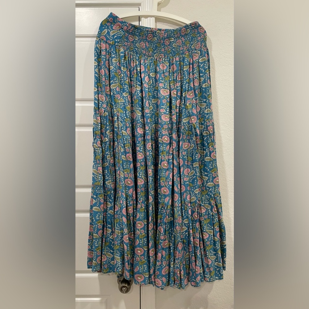 NATURAL LIFE Floral Maxi Skirt in Blue and Pink Long skirt length 40”